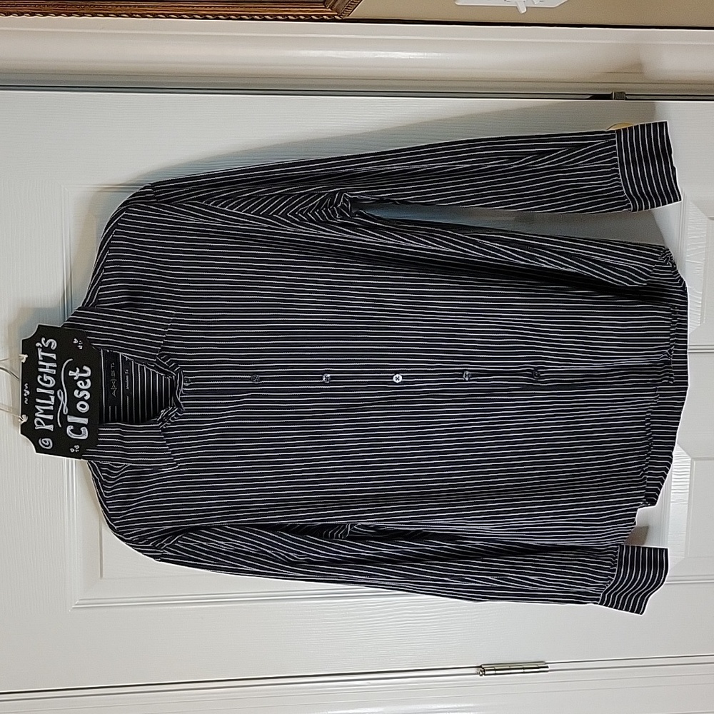 Axist XL Dress Shirt Button Up Long Sleeve Gray Stripe
